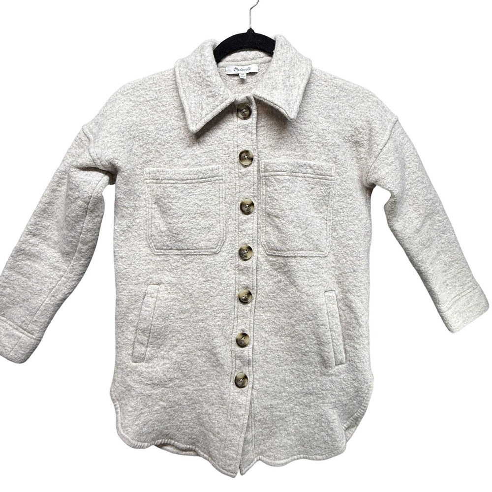 Madewell Shirt Jacket Womens XS Beige 100% Merino Wool Button‎ Front NG742